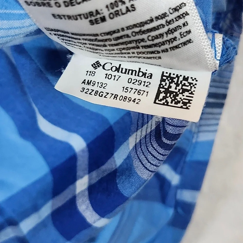 Columbia Button Front Shirt Mens XXL Blue Excellent Plaid AM9132 Short‎ Sleeve